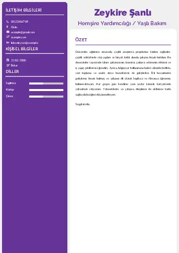 Hasta ve Yaşlı Bakım Elemanı Cv Örnekleri cv indir